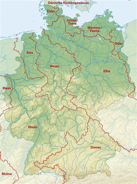 deutschlandkarte mit flüssen und bergen
